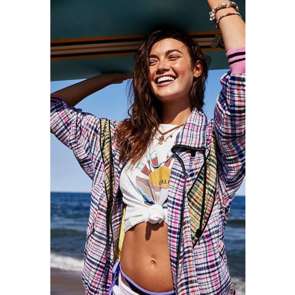 Free People Women's Oversized Plaid Penny Bomber Jacket Size XS - Picture 1 of 7